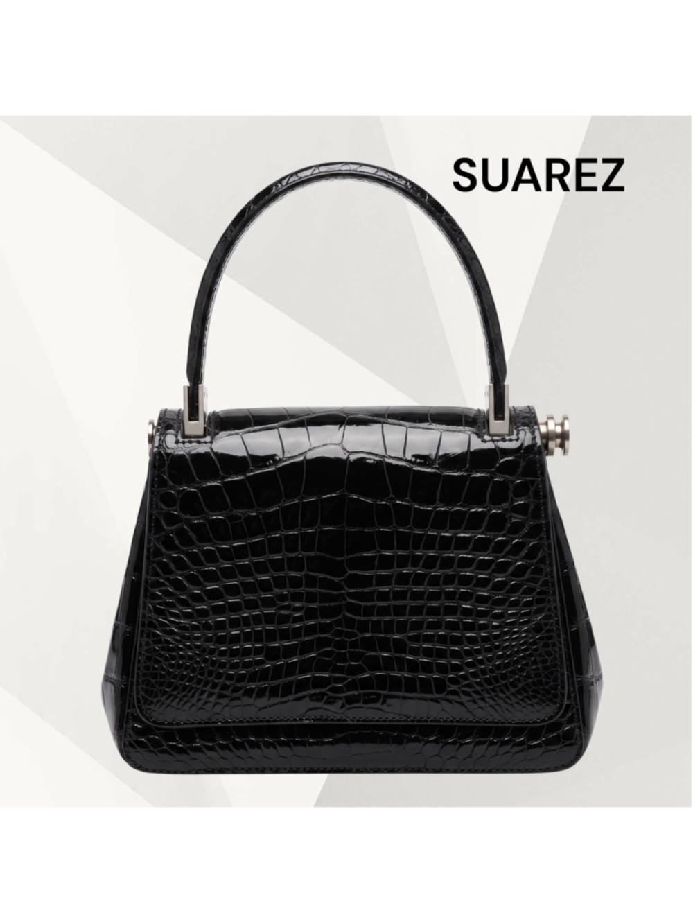 SUAREZ Vintage Black Crocodile Satchel Bag Small